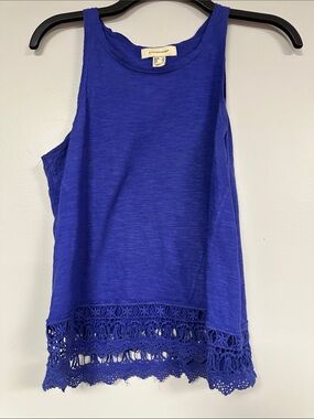 Atmosphere Rich Blue Crochet trim Boho Cotton tank top size 6